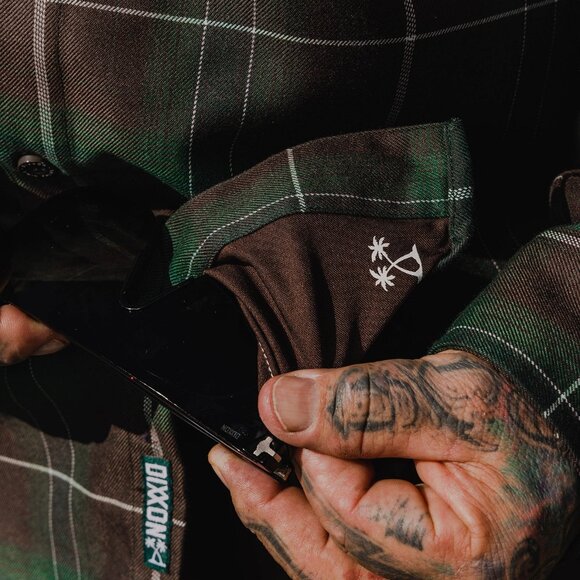 Dixxon Twin Palms Dancun Green Brown Plaid Flannel Long Sleeve Shirt - Picture 3 of 8